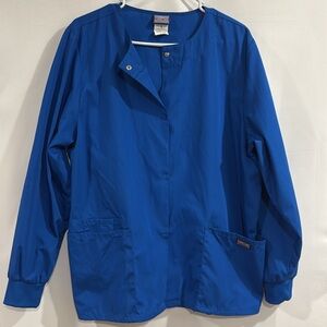 Cherokee Workwear Women's 3-Pocket Snap Front Scrub Jacket- Royal